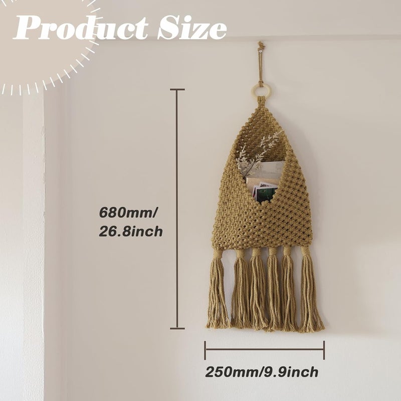 D-werack Macrame Mail Organizer Wall Mounted, Hanging Woven Basket for Boho Home Office Decor, Over the Door Key and Mail Letter Envelope Holder for Entryway Hallway, Olive Green - Image 5